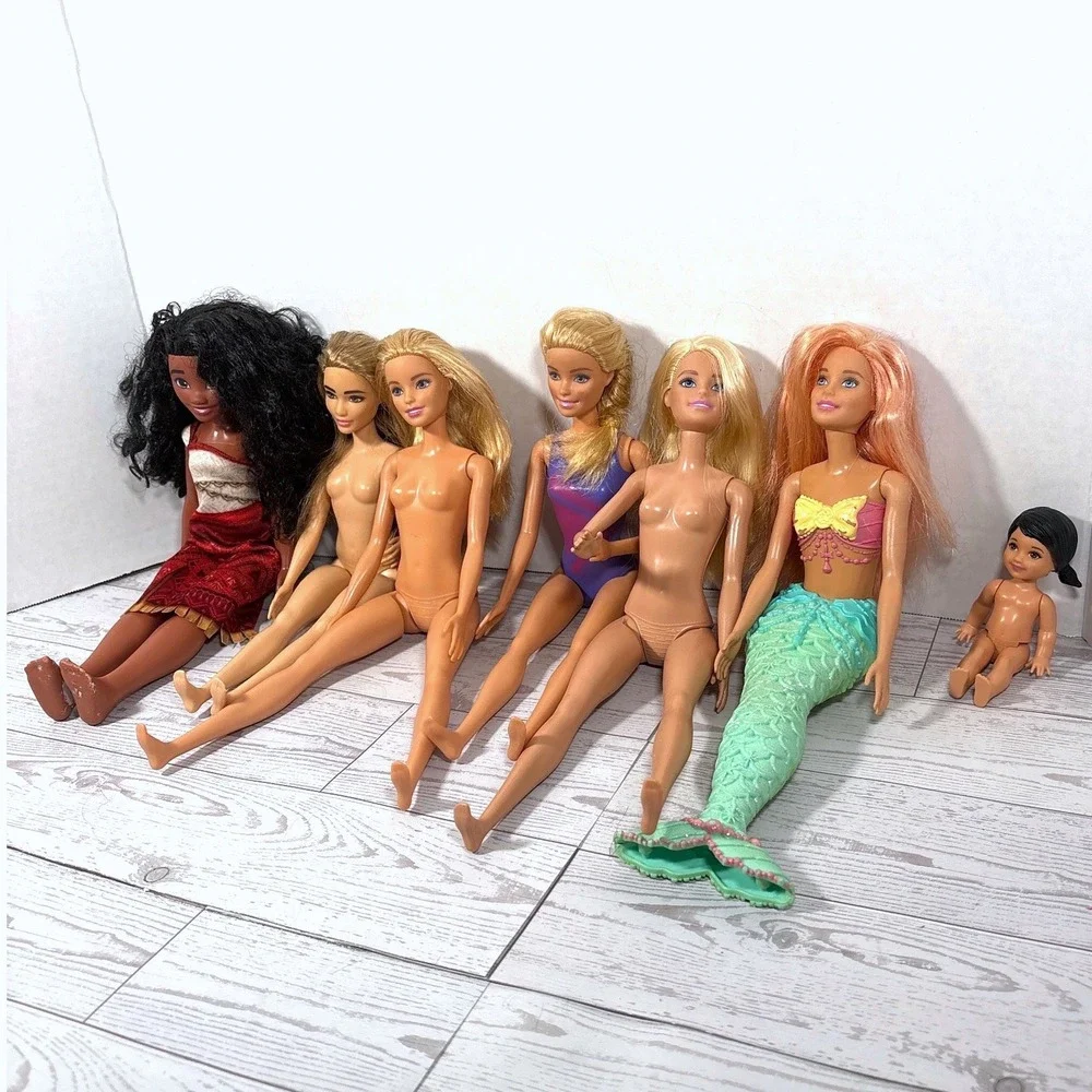 Lot of 7 Barbie and Disney Dolls Mermaid Princess Moana Baby‎ Doll